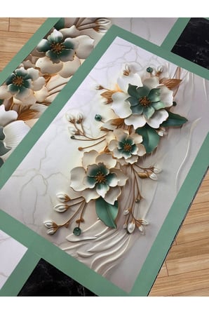 3D Çiçek Desenli Masa Runner & 4’lü Supla Takımı