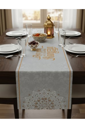 Ramazan Ayı Motifli Dijital Baskılı Runner Masa Örtüsü 40x140 cm