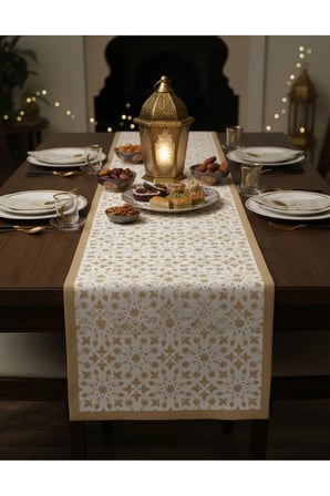 Ramazan Ayı Motifli Dijital Baskılı Runner Masa Örtüsü 40x140 cm
