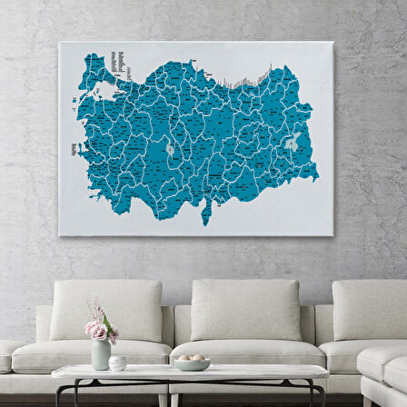 Harita Sepeti Türkiye Haritası Kanvas Tablo İl ve İlçeli Ayrıntılı Eğitici Dekoratif Tablo 3031