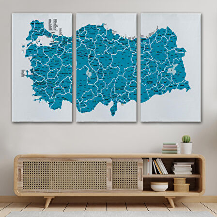 Harita Sepeti Türkiye Haritası Kanvas Tablo İl ve İlçeli Ayrıntılı Eğitici Dekoratif Tablo 3031