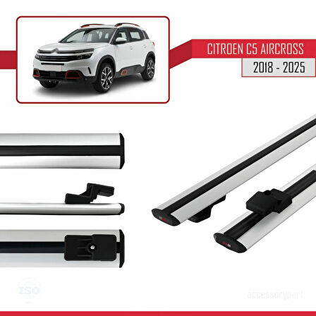 Citroen C5 Aircross 2018 ve Sonrası ile Uyumlu BASIC Model Ara Atkı Tavan Barı Gri 2 Adet