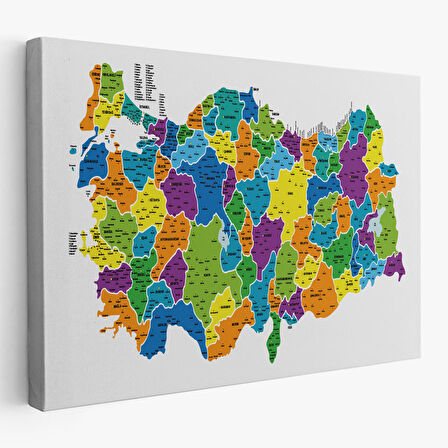 Harita Sepeti Türkiye Haritası Kanvas Tablo İl ve İlçeli Ayrıntılı Eğitici Dekoratif Tablo 3032