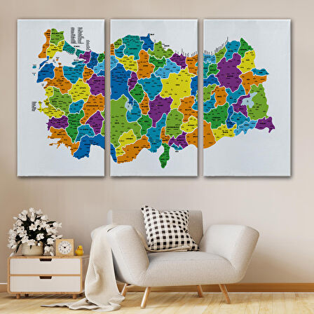 Harita Sepeti Türkiye Haritası Kanvas Tablo İl ve İlçeli Ayrıntılı Eğitici Dekoratif Tablo 3032