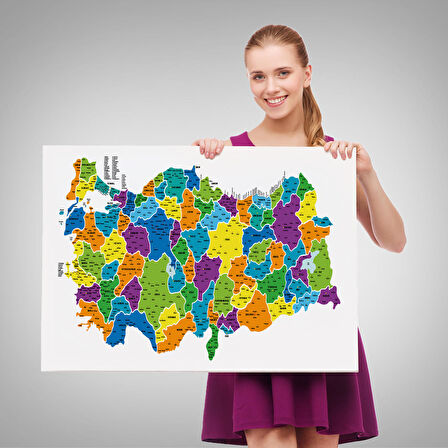 Harita Sepeti Türkiye Haritası Kanvas Tablo İl ve İlçeli Ayrıntılı Eğitici Dekoratif Tablo 3032