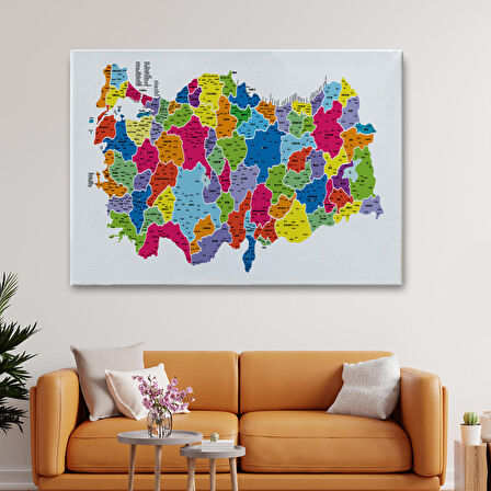 Harita Sepeti Türkiye Haritası Kanvas Tablo İl ve İlçeli Ayrıntılı Eğitici Dekoratif Tablo 3033