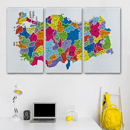 Harita Sepeti Türkiye Haritası Kanvas Tablo İl ve İlçeli Ayrıntılı Eğitici Dekoratif Tablo 3033