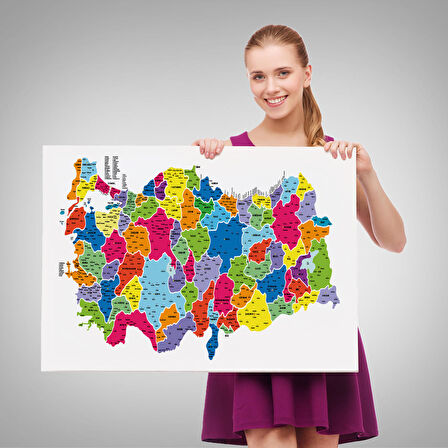 Harita Sepeti Türkiye Haritası Kanvas Tablo İl ve İlçeli Ayrıntılı Eğitici Dekoratif Tablo 3033