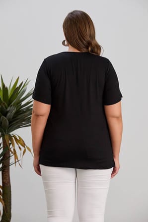 Wearon Kadın Derya Önü Geo Baskılı Taşlı Kısa Kollu Siyah Tişört