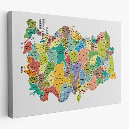 Harita Sepeti Türkiye Haritası Kanvas Tablo İl ve İlçeli Ayrıntılı Eğitici Dekoratif Tablo 3034