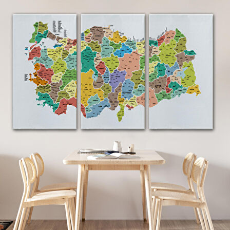 Harita Sepeti Türkiye Haritası Kanvas Tablo İl ve İlçeli Ayrıntılı Eğitici Dekoratif Tablo 3034