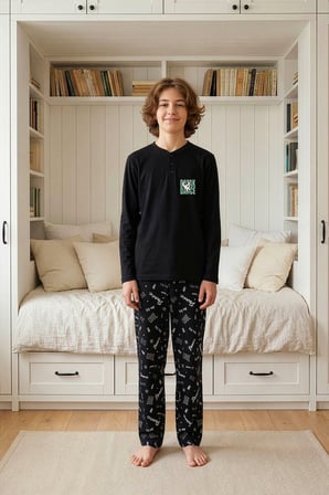 Aydoğan Genç Erkek interlok Siyah Reha Pijama Takımı 0528