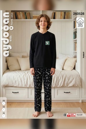 Aydoğan Genç Erkek interlok Siyah Reha Pijama Takımı 0528