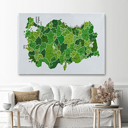 Harita Sepeti Türkiye Haritası Kanvas Tablo İl ve İlçeli Ayrıntılı Eğitici Dekoratif Tablo 3035