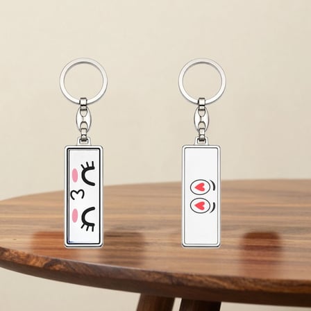 Kalp Emoji Tasarımlı Çift Yüz Baskılı Krom Hediyelik Anahtarlık