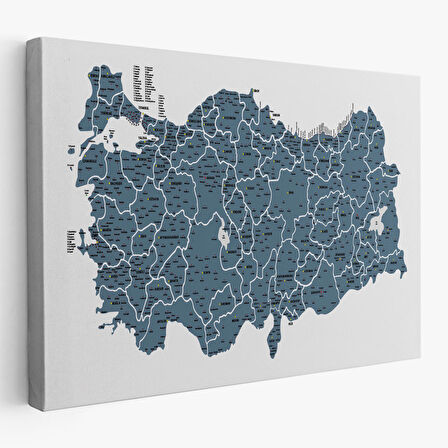 Harita Sepeti Türkiye Haritası Kanvas Tablo İl ve İlçeli Ayrıntılı Eğitici Dekoratif Tablo 3037