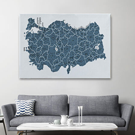 Harita Sepeti Türkiye Haritası Kanvas Tablo İl ve İlçeli Ayrıntılı Eğitici Dekoratif Tablo 3037