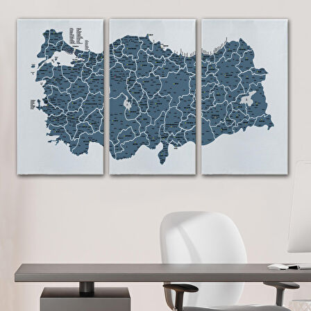 Harita Sepeti Türkiye Haritası Kanvas Tablo İl ve İlçeli Ayrıntılı Eğitici Dekoratif Tablo 3037