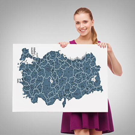 Harita Sepeti Türkiye Haritası Kanvas Tablo İl ve İlçeli Ayrıntılı Eğitici Dekoratif Tablo 3037