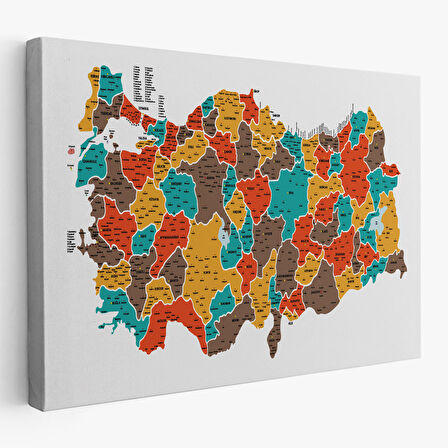Harita Sepeti Türkiye Haritası Kanvas Tablo İl ve İlçeli Ayrıntılı Eğitici Dekoratif Tablo 3038