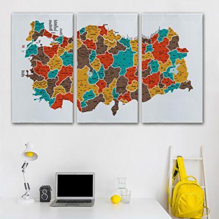 Harita Sepeti Türkiye Haritası Kanvas Tablo İl ve İlçeli Ayrıntılı Eğitici Dekoratif Tablo 3038