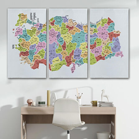 Harita Sepeti Türkiye Haritası Kanvas Tablo İl ve İlçeli Ayrıntılı Eğitici Dekoratif Tablo 3039