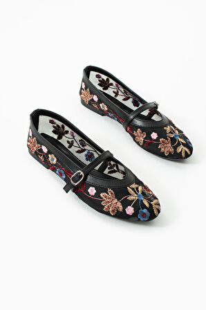 Günlük Kadın Babet Bantlı Lastik Tokalı Çiçek Detaylı Transparan Hafif Rahat Ayakkabı 304