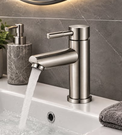 Lavabo Bataryası İnox Fırçalı Nikel 304 Paslanmaz Çelik Aç Kapa Banyo Bataryası 17x9cm