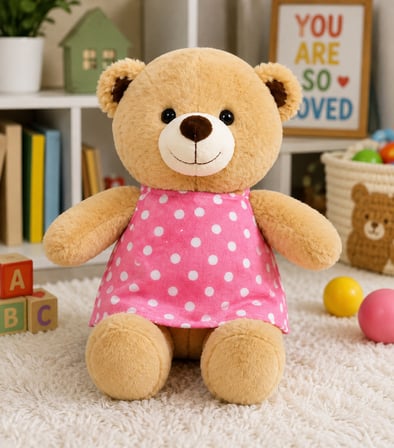 🧸 30 cm Pembe Elbiseli Sevimli Peluş Ayıcık