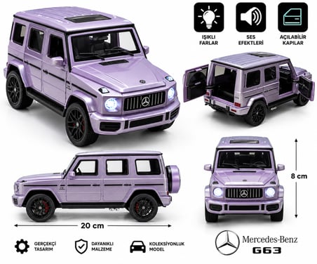 20 cm Mercedes G63 Amg Model Oyuncak Araba – Işıklı ve Sesli Metalik Mor Jeep