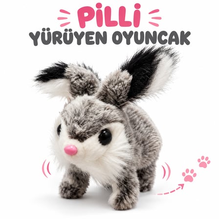 Pilli Yürüyen Peluş Tavşan Oyuncak – Gri Beyaz