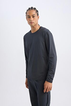 DeFactoFit Standart Fit Bisiklet Yaka Sporcu Uzun Kollu Basic Düz Tişört D1894AX24AUAR231