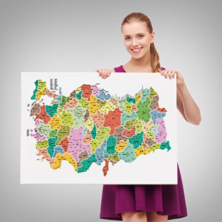 Harita Sepeti Türkiye Haritası Kanvas Tablo İl ve İlçeli Ayrıntılı Eğitici Dekoratif Tablo 3040