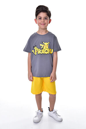 Pikachu Baskılı 2'li Şort - T-Shirt Çocuk Takım