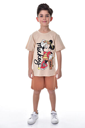 Mickey Baskılı 2'li Şort - T-Shirt Çocuk Takım