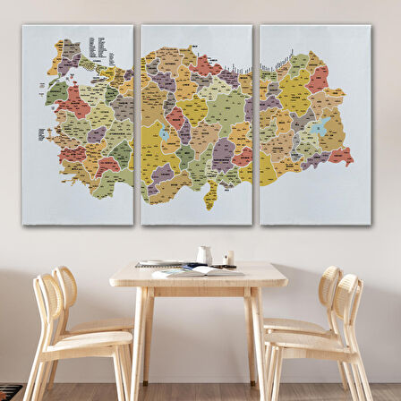 Harita Sepeti Türkiye Haritası Kanvas Tablo İl ve İlçeli Ayrıntılı Eğitici Dekoratif Tablo 3042