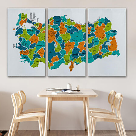 Harita Sepeti Türkiye Haritası Kanvas Tablo İl ve İlçeli Ayrıntılı Eğitici Dekoratif Tablo 3043