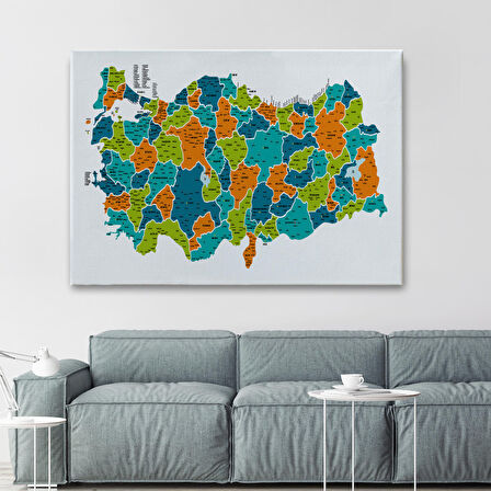 Harita Sepeti Türkiye Haritası Kanvas Tablo İl ve İlçeli Ayrıntılı Eğitici Dekoratif Tablo 3043