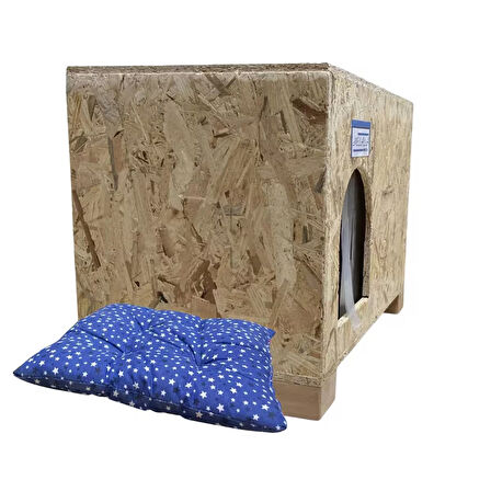 Reyo Evi Dış Ortam Uygun Ahşap Kedi Evi OSB Minderli 61x41x36 cm - CAT49M