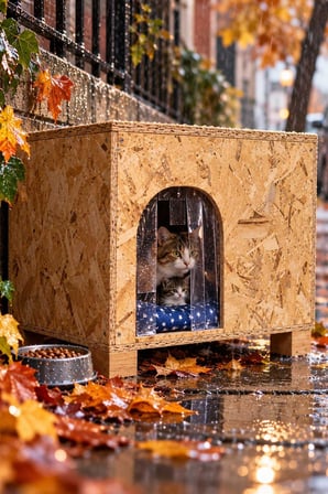Reyo Minderli Büyük Boy Kedi Evi Anne ve Yavruları İçin, Yetişkin Kedi Barınağı 61x41x36 cm Kedi Yuvası CAT49M (Demonte)