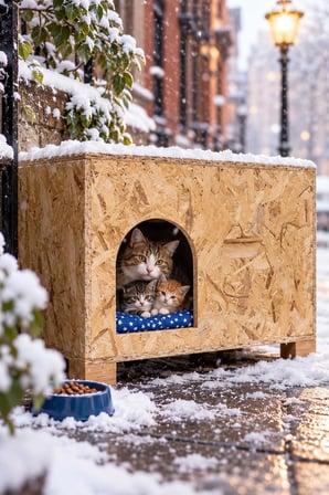 Reyo Minderli Büyük Boy Kedi Evi Anne ve Yavruları İçin, Yetişkin Kedi Barınağı 61x41x36 cm Kedi Yuvası CAT49M (Demonte)