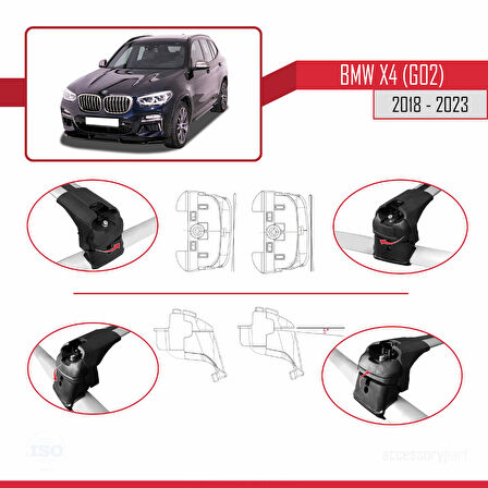 BMW X4 (G02) 2018-2023 Arası ile Uyumlu ACE-2 Model Ara Atkı Tavan Barı Gri 2 Adet