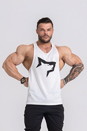 Gymwolves Erkek Spor Atleti Krem | Workout Tanktop | Wolf Serisi