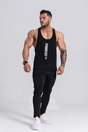 Gymwolves Erkek Spor Atleti İnce Askılı | Siyah | Stringer | Workout Tanktop |