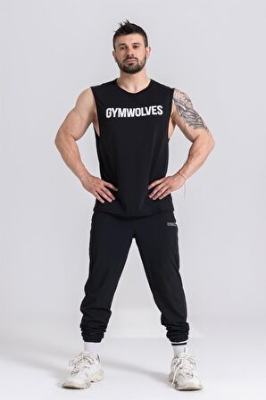 Gymwolves Erkek Kolsuz Tişört Siyah | Erkek Spor T-shirt | Workout Tanktop