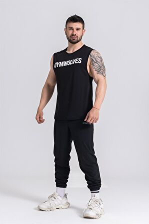 Gymwolves Erkek Kolsuz Tişört Siyah | Erkek Spor T-shirt | Workout Tanktop