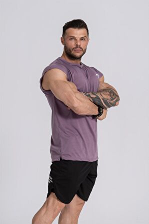 Gymwolves Spor Erkek Tişört Mor | Tactical Kol Kesim | Workout T-Shirt