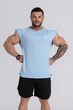 Gymwolves Spor Erkek Tişört Açık Mavi | Tactical Kol Kesim | Workout T-Shirt