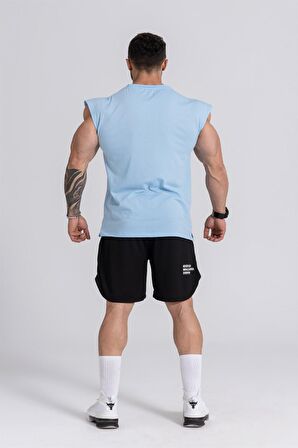 Gymwolves Spor Erkek Tişört Açık Mavi | Tactical Kol Kesim | Workout T-Shirt