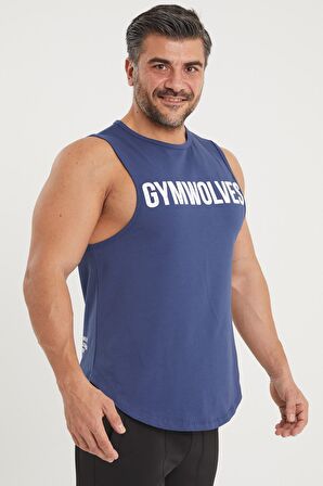 Gymwolves Erkek Kolsuz Tişört İndigo | Erkek Spor T-shirt | Workout Tanktop